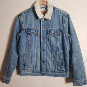 Levis Sherpa Trucker Jacket Mens Small Blue Denim Lined Warm PC9 16365-0029